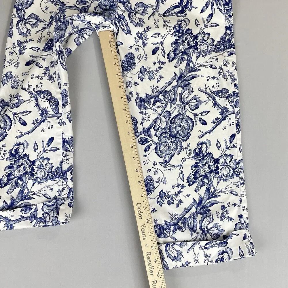 Bill Blass White Floral Print Capri Jeans Women's 8 Perfect Fit High Rise Mom - Picture 13 of 16